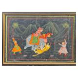 INDIAN RAJASTHANI-STYLE PAINTING ON PAPER, TIGER HUNT SCENE