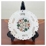 INDIAN WHITE MARBLE PIETRA DURA INLAY PLATE WITH FLORAL MOTIF