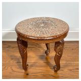 INDIAN BONE-INLAY ROUND SIDE TABLE WITH ELEPHANT-HEAD LEGS