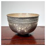 INDIAN ENGRAVED SILVER BOWL, MARKED SILVER