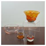 (4pc) VINTAGE HAND-BLOWN ART GLASS PIECES INCLUDING A MILLEFIORI PAPERWEIGHT