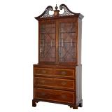 CHIPPENDALE-STYLE MAHOGANY SECRETARY BOOKCASE WITH BROKEN-ARCH CREST