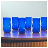 (6pc) SET HAND-BLOWN COBALT BLUE GLASSES