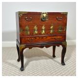KOREAN BANDAJI BLANKET CHEST ON STAND WITH BRASS FITTINGS