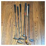 (6pc) VINTAGE GOLF CLUBS INCL. HANDMADE ST. ANDREWS WOODEN CLUB & TOP-FLITE IRON