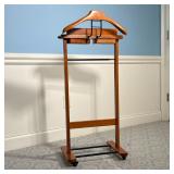 ITALIAN "PORTFOLIO" MID-CENTURY WOOD VALET STAND WITH HANGER AND SLIDE OUT TRAYS