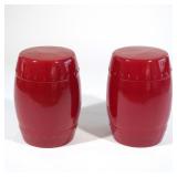 WILLIAMS-SONOMA HOME CERAMIC GARDEN SEATS, PAIR | A pair of barrel-shaped ceramic garden seats featu