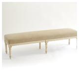 LOUIS XVI STYLE CARVED AND PAINTED WINDOW BENCH | This long rectangular bench features a distressed 