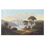 CONTINENTAL SCHOOL (19TH CENTURY) OIL ON CANVAS | Mountainous Landscape with Figure in Red Oil on Ca