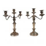 PAIR OF THREE-LIGHT SILVER-PLATED CANDELABRAS | Pair of silver-plated candelabras featuring three li