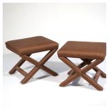 PAIR OF RAFFIA WRAPPED X-FORM STOOLS| This pair of stools features an X-form base and rectangular se