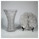 (2pc) AMERICAN BRILLIANT PERIOD STYLE CUT CRYSTAL VASE AND BOWL | This lot features a tall flared va