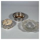 (3pc) SILVER PLATED AND FROSTED GLASS WINE COASTERS INCLUDING BARKER ELLIS | The collection includes