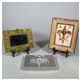 (3pc) MILLER ROGASKA CRYSTAL STAR, PIETRA DURA PANEL, AND STAINED GLASS MIRROR | Includes a Miller R