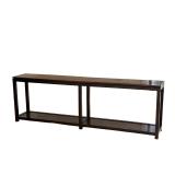 BESPOKE BELGIAN CONSOLE TABLE | This rectangular console table features a dark brown stained wood fi