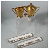 (6pc) PICKARD ALL-OVER GOLD PORCELAIN AND OTHER DECORATIVE TABLE ITEMS | This lot includes a Pickard