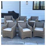 (6pc) RESTORATION HARDWARE STYLE ALL-WEATHER WICKER SLOPE ARM CHAIRS | Set of six outdoor armchairs 