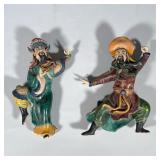 PAIR OF CHINESE SHIWAN STYLE GLAZED CERAMIC WALL FIGURES | A pair of polychrome glazed ceramic wall 