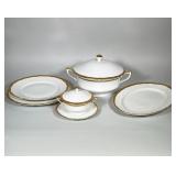 (5pc) GLORIA (CZECHOSLOVAKIA) PORCELAIN SERVING PIECES WITH GILT RIM | Group of white porcelain serv