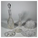 (8pc) CUT GLASS TABLEWARE COLLECTION INCLUDING DECANTER AND BUD VASE | The collection includes a tal