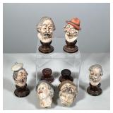 (6pc) BISQUE PORCELAIN CHARACTER BUSTS, SIGNED GILARDI, ON WOOD BASES | Group of six Capodimonte-sty