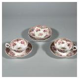 (7pc) ENGLISH PORCELAIN HAND-PAINTED FLORAL TEACUPS & SAUCERS | This set includes two teacups and fi