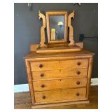 Burlwood Dresser with Mirror and Lift Top Vanity Storage