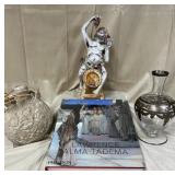 Roman God Wine Decor Lot with Bacchus Statue & Wine Vase Decor