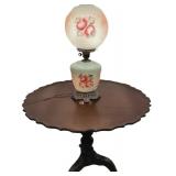 Vintage Flip Top Table And Hurricane Lamp