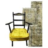 Vintage Platform Rocker Chair & 2 Accent Rugs Retro Set