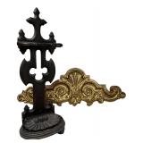Vintage Wood Umbrella Stand & Gold Tone Pediment Wall Decor Set