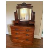 Vintage Wooden Dresser with Mirror, 4 large drawers, & 2 Small Drawers