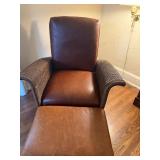 Wicker Leather Recliner & Ottoman