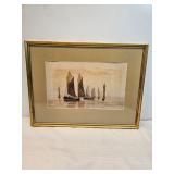 Sailboats In The Harbor Watercolor Unsigned  Sailboats In The Harbor Watercolor Unsigned