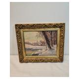 Winter Cabin By The Pond Oil Painting On Board Signed By Thomas Manning Moore Winter Cabin By The Pond Oil Painting On Board Signed By Thomas Manning Moore