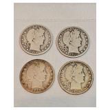 4 Barber Half Dollars Lot 4 Barber Half Dollars Lot