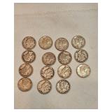 Lot Of 15 Mercury Dimes Lot Of 15 Mercury Dimes