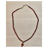 Sterling And Orange Beads Necklace  Sterling And Orange Beads Necklace