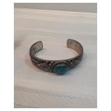 Native American Sterling Silver And Turquoise Bracelet Singed TF