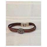 Native American Sterling Silver And Leather Magnet Bracelet