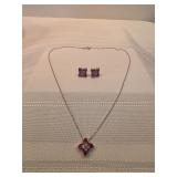 18k Gold With Rubies And Diamonds Necklace And Earrings Set