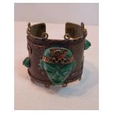 Vitntage Brass And Jade Cuff Bracelet 