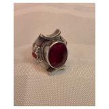 Sterling Silver Ring With Red Topaz