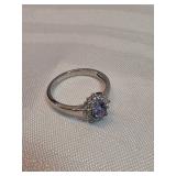 Sterling Silver With Amethyst And CZ Ring 