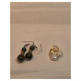 Moss Agate And Cultured Pearls Earrings