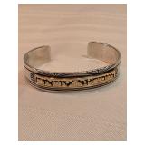 Native American Made Storyteller Cuff Bracelet Sterling Silver And 14k Gold