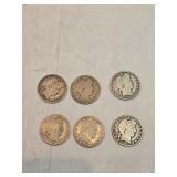 6 Barber Half Dollars 