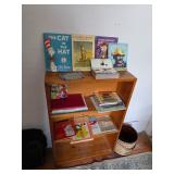 Wooden book shelf, children’s books, The Cat in the Hat, The Velveteen Rabbit, Rumpelstiltskin 