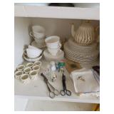 China set with tea pot and coffee pot, gold rimmed