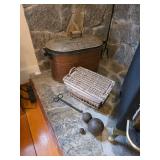 Copper wood tin, covered basket with liner,  metal balls